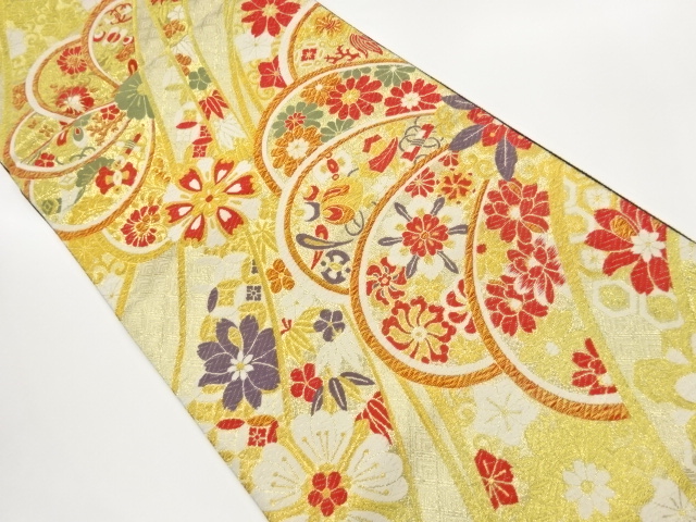 JAPANESE KIMONO / FUKURO OBI / SILK / SAGANISHIKI / WOVEN FLOWERS & TREASURES